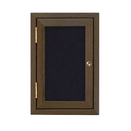 United Visual Products Single Door Enclosed Radius EZ Tack Board, 24"x36", Header, Gold/Green UV7011EZ-GREEN-GOLD
